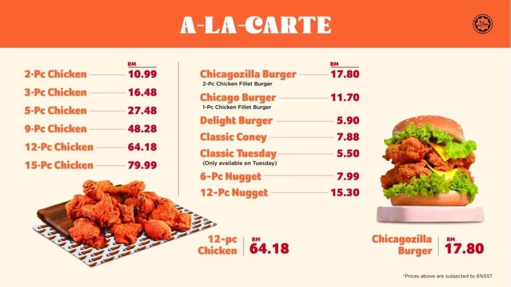 Chicago Chicken City Malaysia ALa-Carte Menu  List